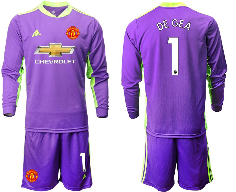 Men 2020-2021 club Manchester United purple long sleeved Goalkeeper #1 Soccer Jerseys